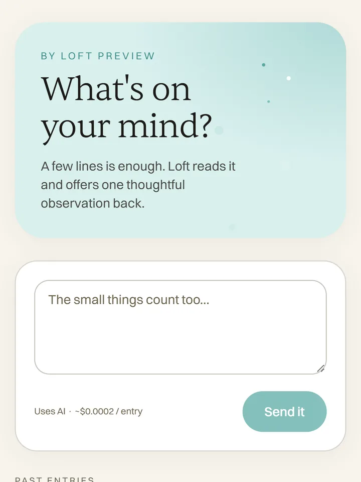 The Daily Reflection app, three lines written and one observation back.